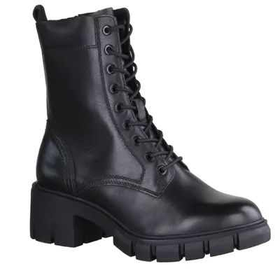 Produktbild von Tamaris 25272-003 Damen, Boots, Leder, Schwarz, Combat Boots, Schnürstiefelette - Damenschuhe Modische Stiefelette / Boots, Schwarz, leder, absatzhöhe: 35 mm
