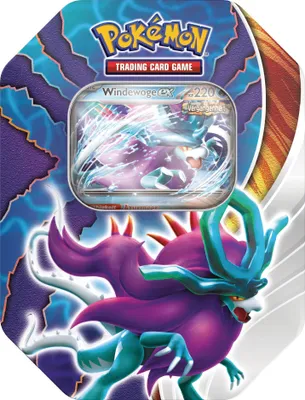 A Pokemon trading card game tin box featuring the Pokemon Windewoge EX.