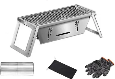 Image de Herzberg HG-04159 : Barbecue de table pliable en acier inoxydable