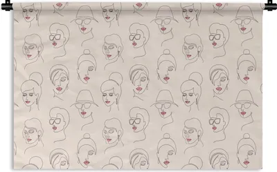Produktbild von MuchoWow® Wandteppich Wandbehang Frau - Linienkunst - Muster - Pastell 150x100 cm Tapisserie Dekoration Wandtuch - Waschbar - Tapisserien - Wand-Decke