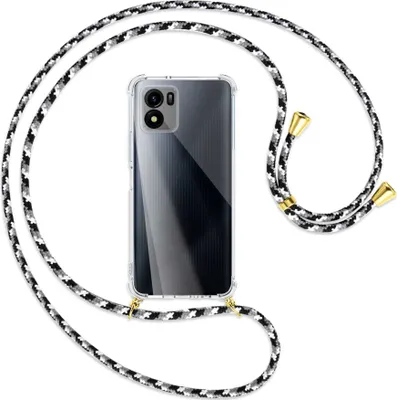 Produktbild von Handykette Backcover-Schutzhülle mit Band (Metall goldfarben) für vivo Y01, vivo Y15s (V2120, 6.51'') - schwarz/grau/weiß