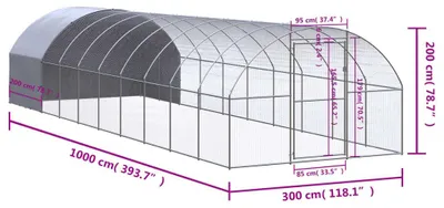 Produktbild von vidaXL Outdoor-Hühnerstall 3x10x2 m Verzinkter Stahl