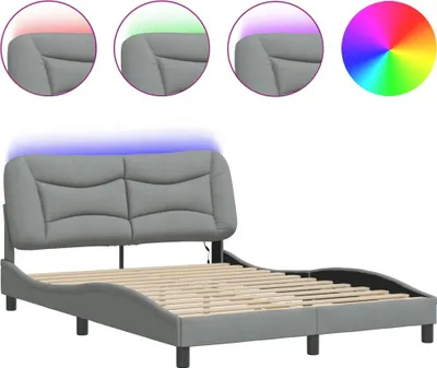 Produktbild von vidaXL Bettgestell mit LED ohne Matratze "Hvar" Hellgrau 140x190 cm Stoff