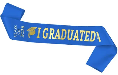 Abschlussschärpe "I Graduated" – Blau mit Goldglitter, 80 x 9,4 cm
