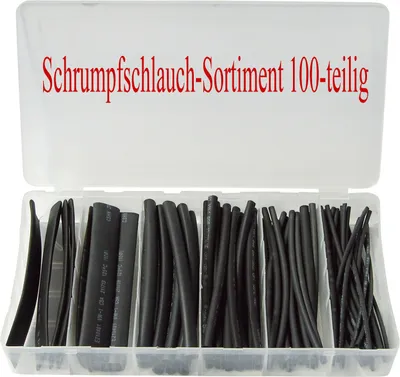 Produktbild von Schrumpfschlauchsortiment, 100 teilig, Farbe: Schwarz