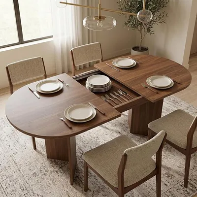 Imagen del producto de Mesa de comedor redonda extensible, 120/160x80x75 cm, mesa de comedor oval extensible, mesa de centro, mesa de comedor, mesa de cocina, para 4-6 personas, ideal para cocina o salón (color nogal, 120/160x80x75 cm)
