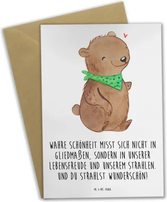 Produktbild von Mr. & Mrs. Panda Grußkarte Bär Dysmelie - Weiß - Geschenk, genesungskarte, weihnachtskarten, einladungskarten, Grußkarten, osterkarte