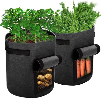 Image de 2 sacs de plantation pour pommes de terre et tomates Sacs de plantation durables avec poignées Bacs à fleurs, légumes et fruits, Ø35xH40cm