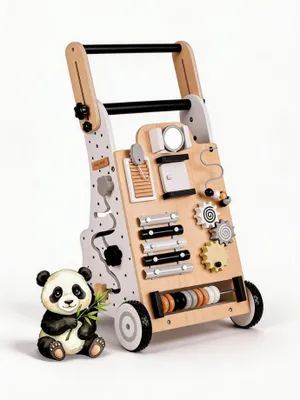 Image de KiddyMoon Marcheur en bois pour bébé Marcheur amusant pour apprendre à marcher, jouet en bois multifonctionnel pour les tout-petits Jouet Montessori WK-001, noir - blanc