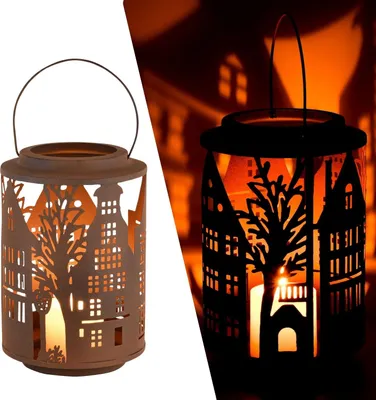 Immagine prodotto di Portacandele decorativo Marrakesh LichtTal ruggine 27x18 cm | lanterna in metallo con motivo della città | portacandele vintage per il soggiorno e il balcone | decorazione natalizia d'atmosfera & lanterna da giardino fatta a mano