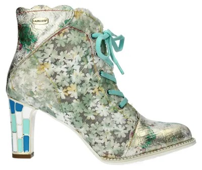 Produktbild von Laura Vita Damen Stiefelette transparenter Schnürboot Blumenmuster Alcbaneo 427, Größe:39 EU, Farbe:Grün