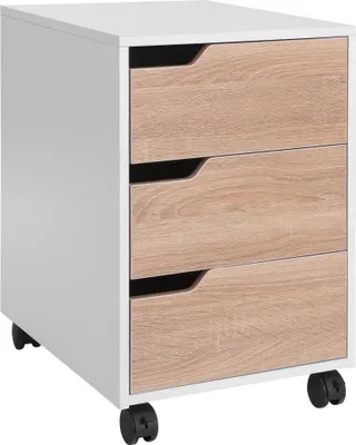 Produktbild von HOMCOM Mobiler Aktenschrank für Büro, Holzschublade, 3 Schubladen mit Rollen (2 mit Bremsen), 40 x 50 x 57,5 cm, MDF