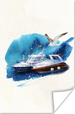 Produktbild von MuchoWow® Poster Boot - Vogel - Wasser 40x60 cm - Plakate für die Wand - Poster Babyzimmer