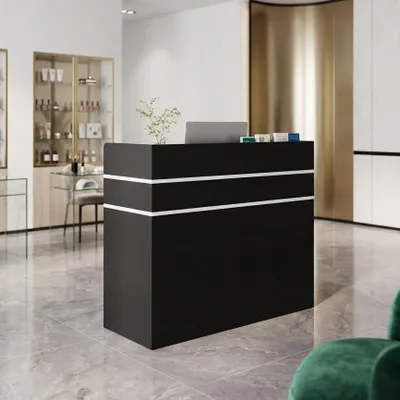 Produktbild von Empfangstheke mit Strauraum an der Rezeption Abschließbare Schubladen und Schränke an der Rezeption Klinik, Salon, Schwarz, MDF, 120 × 48 × 110 cm