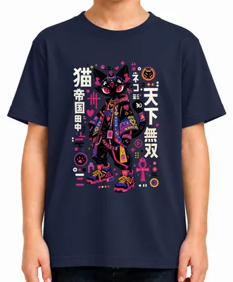 Obrázok produktu pre Tričko s motívom animovanej mačky, štýl streetwear, japonský štýl Harajuku, dizajn z obdobia Y2K, s motívom mangy a symbolu ankhu, modrej farby, veľkosť 128