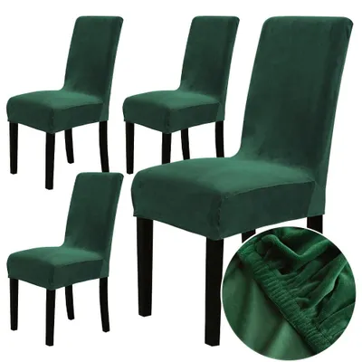Image de Housses de chaise Chickw1, lot de 4, housses de chaise en velours pour chaises cantilever et chaises de salle à manger, housses pour mariages, hôtels, cuisines, banquets et fêtes, housses de chaise extensibles (lot de 4, vert foncé)