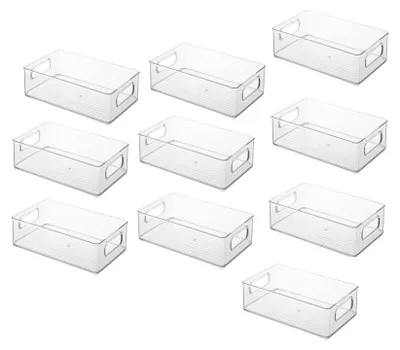 Image de lot de 10 - Organiseur de réfrigérateur Empilable, Boîte de rangement pour la cuisine, Récipient à provisions Transparent, Récipient pour réfrigérateur, cuisine ou armoire, Tiroir supplémentaire pour réfrigérateur pour fruits et légumes