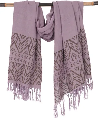Produktbild von Handgewebtes Baumwolltuch mit Tribalmuster, Blockdruck Webschall - Flieder, Uni, Violett, Baumwolle, 170*105 cm, Schals