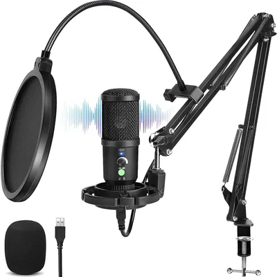 Produktbild von USB Kondensatormikrofon mit Geräuschunterdrückung, Nierencharakteristik, Latenzfreies Monitoring für Streaming, Gaming, Podcast
