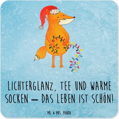 Produktbild von Mr. & Mrs. Panda Untersetzer Set Fuchs Weihnachten 6er Set - Eisblau - Geschenk, Coaster, Tischuntersetzer, Heiligabend, Weihnachtszeit, Weihnachtsmann, Nikolaus, Gläser