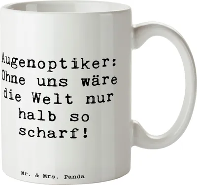 Produktbild von Mr. & Mrs. Panda Kaffeepott Spruch Augenoptiker Schärfe - Weiß - Geschenk, Trinkbecher, Kaffeebecher, Sehhilfe, Teetasse, handgefertigte Geschenke, Handwerk, Tasse, Beruf