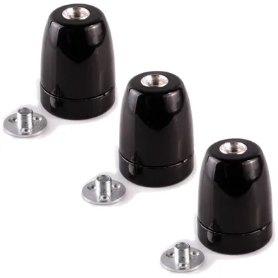 Produktbild von Porzellanfassung E27 schwarz 3 Stück + 3 Scheibennippel