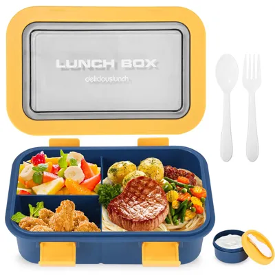 Produktbild von Lunchbox-Set, 1250 ml Lunchbox mit Fächern für Kinder und Erwachsene, Lunchbox, Frühstücksbox, Snackbox, Sandwichbox, Lebensmittelbox, Lunchbox mit Besteck