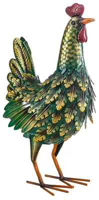 Produktbild von Dehner Dekofigur Huhn, handgefertigte Gartenfigur, frostbeständig, 17 x 48.5 x 30 cm, Eisen, grün / gelb