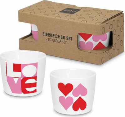 Obrázok produktu pre PPD Love & Hearts Graphic Egg Cup Set, 2-dielna súprava, pohár na vajcia, držiak na vajcia, New Bone China, 162403075