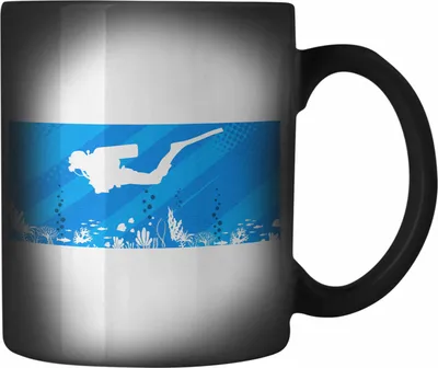 Produktbild von Trendation - Taucher Grafik Farbwechsel Zauber-Tasse Geschenk für Tauchlehrer Geschenkidee Lustig Tauchen Tauchsport Blau (Schwarz)