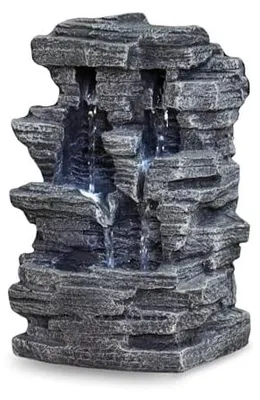 Obrázok produktu pre Zen'Light - Grand Canyon interiérová fontána - Vodopád v kamennom vzhľade - Biele LED osvetlenie - Moderná zenová dekorácia, ideálna na meditáciu a relaxáciu - Feng Shui - V 28 cm, sivá