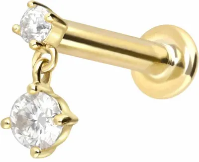 Produktbild von Ohrpiercing, Nasenpiercing 14 Karat Gold Labret mit Push Fit 2 MOISSANITE 14 Karat | Gold Stablänge: 7mm - Stabstärke: 1,2mm