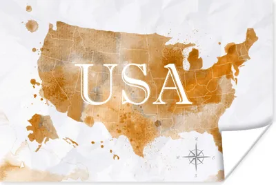 Produktbild von MuchoWow® Poster Karte - Amerika - Gold 120x80 cm - Bilder