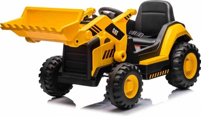 Zdjęcie produktu dla Licencjonowana koparka elektryczna Caterpillar z obrotową łyżką, pojedynczym siedzeniem, w kolorze żółtym, złączem USB na odtwarzacz MP3, napędem na tylne koła z silnikami 2 x 30 W i akumulatorem litowym.