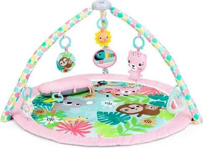 Produktbild von Spielmatte, Bright Starts Rosy Rainforest, Faltbarer Spielbogen, 7 Spielzeuge, Musikalischer Leopard, Maschinenwaschbar