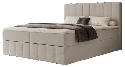 Produktbild von Boxspringbett NOVA 180x200 Paneel-Optik Bettkasten Bonellmatratze Helles Taupe