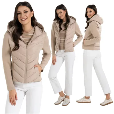 Produktbild von Kurze Damenjacke - Übergangsjacke Größe XXL - Kapuzenjacke beige - leichte Steppjacke