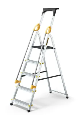 Immagine prodotto di Drabest | Scala - 5 gradini, portata 150 kg - Scala con corrimano, scala in alluminio, piedini antiscivolo, scaletta, scala pieghevole
