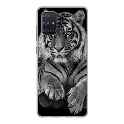 Produktbild von MuchoWow® Handyhülle Schutzhülle Hülle für Samsung Galaxy A51 5G Sumatra-Tiger auf schwarzem Hintergrund Silikon Softcase Handy Hülle - Abbildung