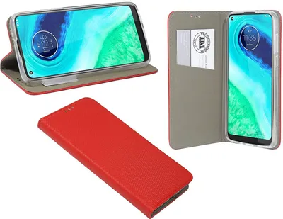 Produktbild von cofi1453®  Elegante Buch-Tasche Hülle Smart Magnet kompatibel mit MOTOROLA MOTO G8 POWER Leder Optik Wallet Book-Style Cover Schale in Schwarz Rot