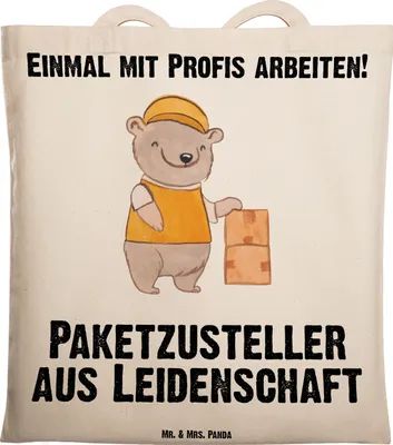 Produktbild von Mr. & Mrs. Panda Tote Bag Paketzusteller Leidenschaft - Transparent - Geschenk, Lustig, Spruch, Paketbote, Tasche, Schultasche, Jutebeutel, Shopping, Beutel, Witzig