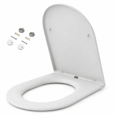 Produktbild von WC-Sitz mit Absenkautomatik D-Form, Klobrille Soft-Close, Leicht zu Reinigen, Rutschfest, Ergonomisch, Abnehmbar, Einfache Montage, Weiß