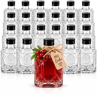 Produktbild von 24 x Glasflaschen 100 ml mit Schraubverschluss – kleine Likörflaschen Schnapsflaschen zum Befüllen