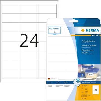 Obrázok produktu pre Herma - Herma 4389 Nálepka 66x33,8 mm mraznička 600 kusov biela | vyfúknuť jeden 25 listov