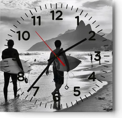 Produktbild von Wanduhr - Quadrat - Glasuhr - Meer Welle Surfen - 40x40cm - Schleichendes Uhrwerk - Lautlos - zum Aufhängen bereit - Dekoration Modern - Wanddekoration aus Glas - C4AC40x40-3745