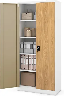 Imagen del producto de Armario de metal de 90x40x195 cm, armario de acero con cerradura, estantes ajustables y gran capacidad de almacenamiento. Archivador para oficinas, ideal para carpetas y documentos