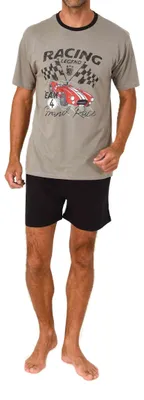Produktbild von Normann Herren kurzarm Schlafanzug Shorty Pyjama mit Frontprint ; grau , 56