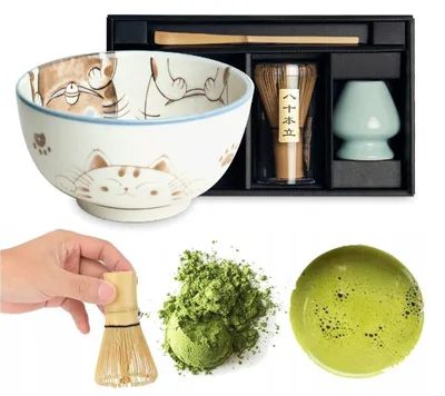 Matcha-Set 4-teilig, japanische Schale, Besen & Löffel, Geschenkbox