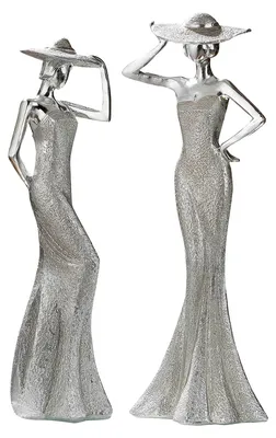 Image de Gilde Figur, collection "Lady", "Diva - Mains sur le chapeau", résine, argenté, L. 10 cm, l. 8,5 cm, H. 30 cm, référence 36286, code EAN 4009079362862, lot de 2 pièces (assorties)