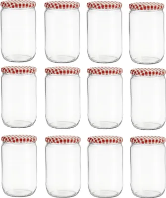 Immagine prodotto di set di 12 vasetti per conserve/ marmellate da 720 ml | 8,5 × 8,5 × 15 cm | vetro con coperchio a vite in metallo - ermetici e riutilizzabili